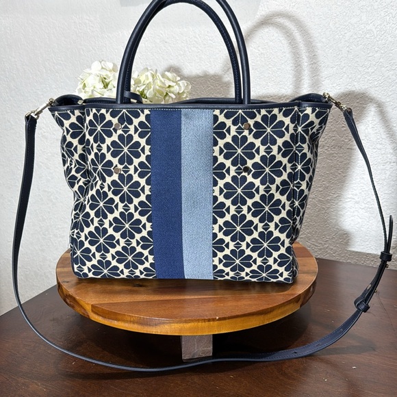 Kate Spade Flower Jacquard Stripe Everything Medium Tote Blue Multi. - Picture 5 of 14